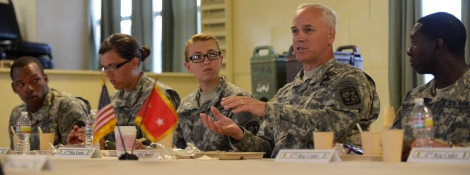 Maj. Gen. Jeff Smith, commanding general, U.S. Army Cadet Command, stopped by the 2013 Leader Development and Assessment Course at Joint Base Lewis-McChord, Wash. from June 19 through June 20. Also known as Operation Warrior Forge, LDAC, is the Army’s largest intra-continental training exercise. 